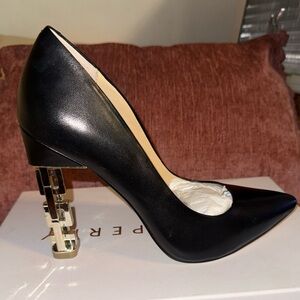 NEVER WORN - Chic Black Heels with Unique Gold Heel